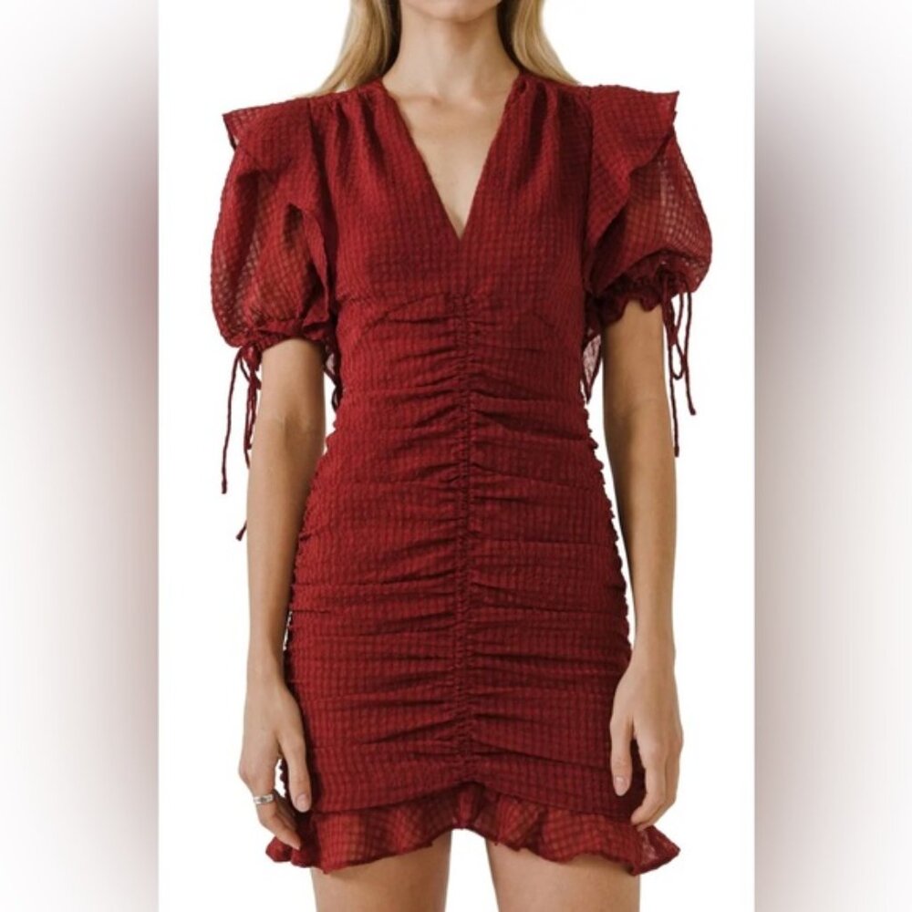 Endless Rose Puff Sleeve Ruched Mini Dress Size S